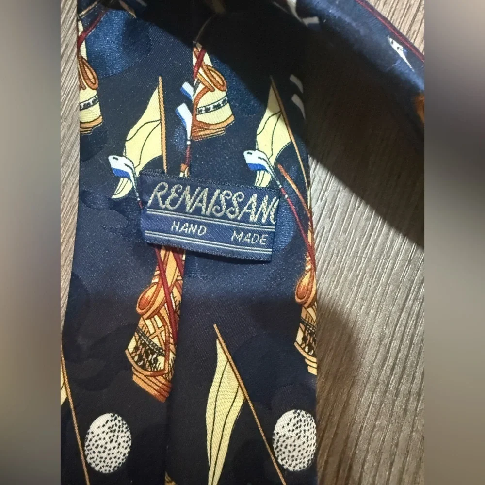 Vintage Renaissance Golf Tie Navy Novelty 90s Rare EUC